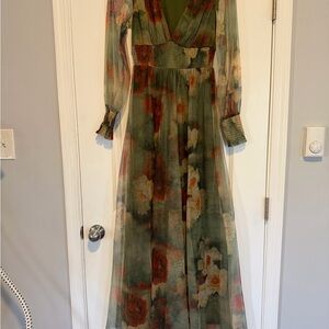 Baltic Born Olive and Rust Floral Long Sleeve Dress